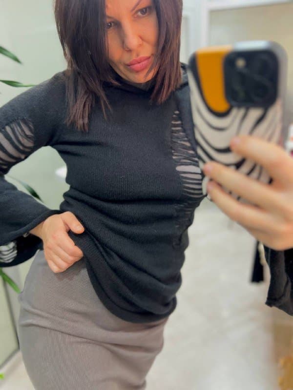 Туника удлиненное худи тонкая вязка черная 4