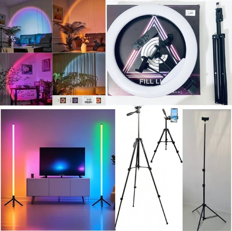 Цветные лампы для интерьера, кольцевые лампы, штативы, клавиатура, тонометр