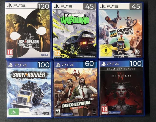 Игры для PS4 и PS5 NFS unbound, Disco Elysium, Yakuza, Diablo 4, Snowrunner, Riders Republic