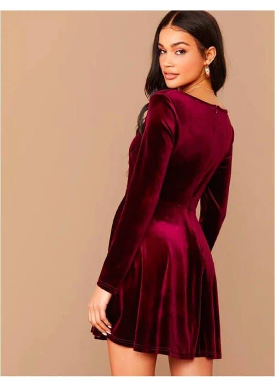 Бархатное платье винного цвета SHEIN M L 2
