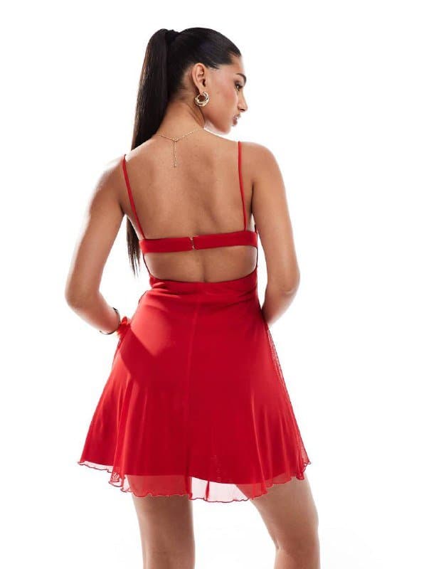 Красное мини-платье ASOS DESIGN S/M, с подкладом, со шлейфом 2
