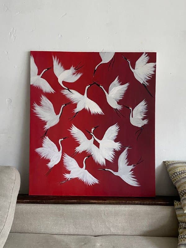 Большой холст с журавлями