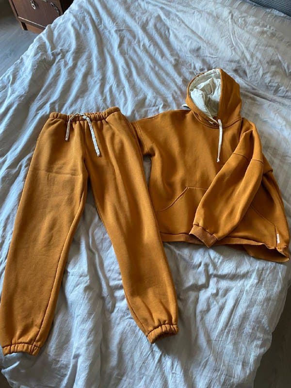 Утепленный горчичный костюм оверсайз m-l