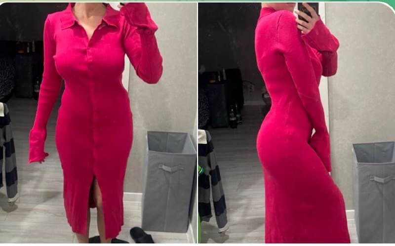 трикотажное розовое платье на пуговицах 36-38