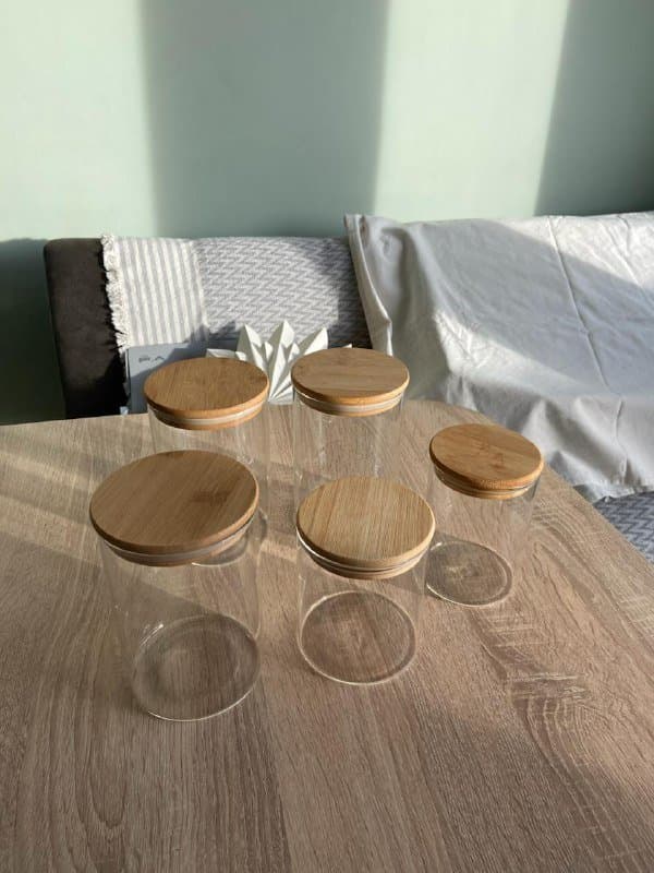 Набор стеклянных баночек для хранения с бамбуковой крышкой