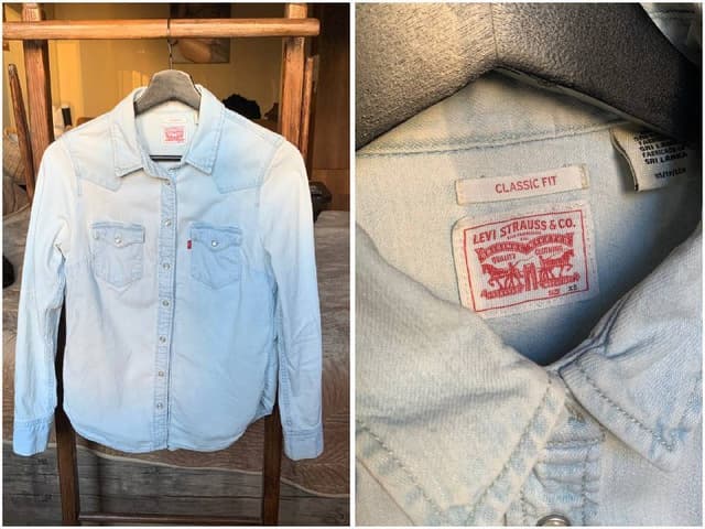 Джинсовая рубашка Levis, мятная блузка, кожзам юбка, красное платье, шерстяное платье, льняные шорты, серый комбинезон, босоножки