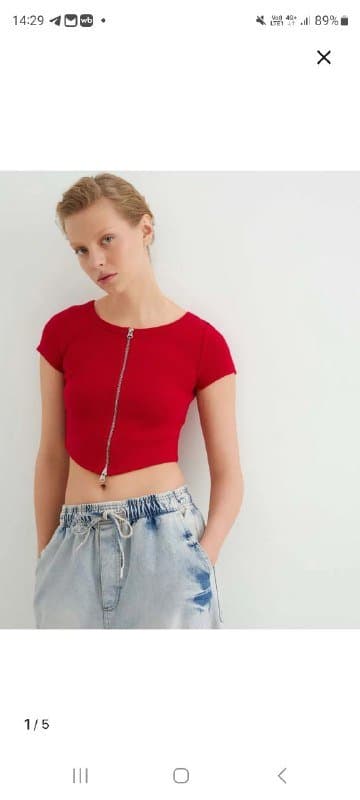 Яркий красный топ на молнии 42-44 хлопок новый