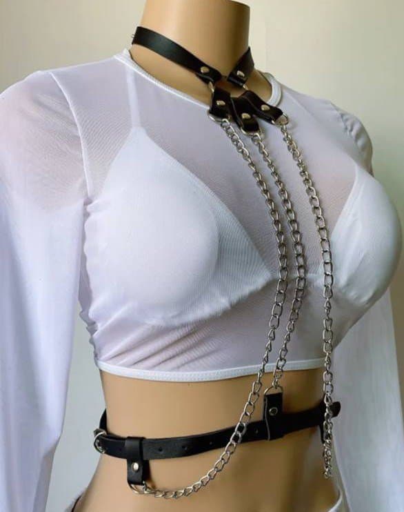 Портупея кожаная с цепями новая