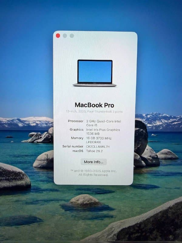 Macbook Pro 13 2020 i5 16GB RAM 5