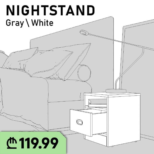 Прикроватные тумбочки с ящиком белого и серого цвета