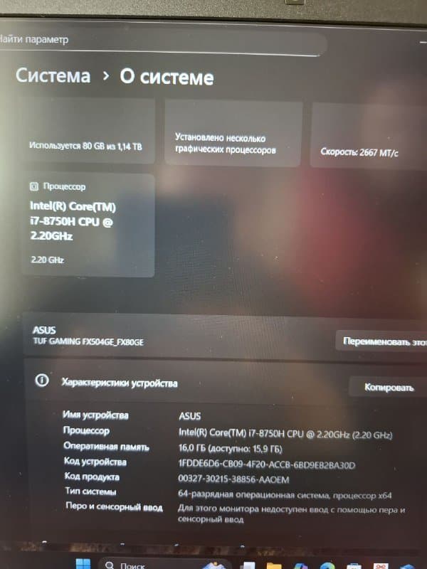 Игровой ноутбук ASUS TUF GAMING FX504GE_FX80GE 16ГБ 1ТБ 5