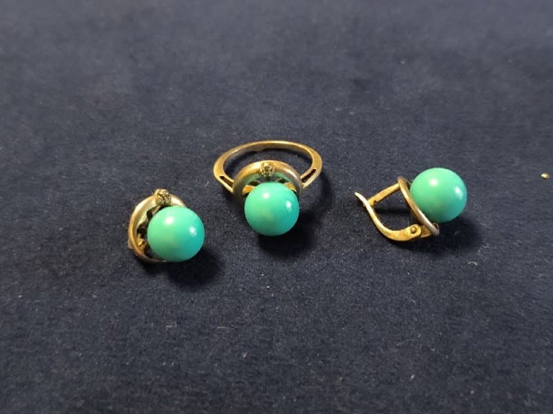 Кольцо с бирюзой и серьги серебро 925, бижутерия, бусы с кольцом из авантюрина 2