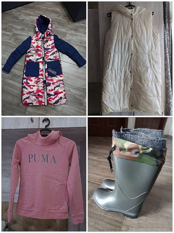 Длинная куртка, женский жилет, худи Puma, резиновые сапоги