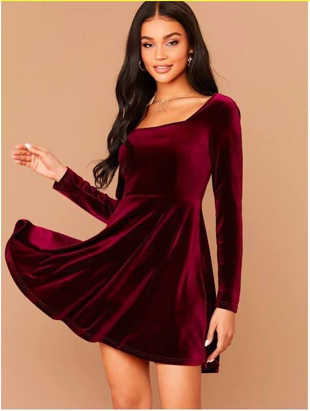 Бархатное платье винного цвета SHEIN M L 1