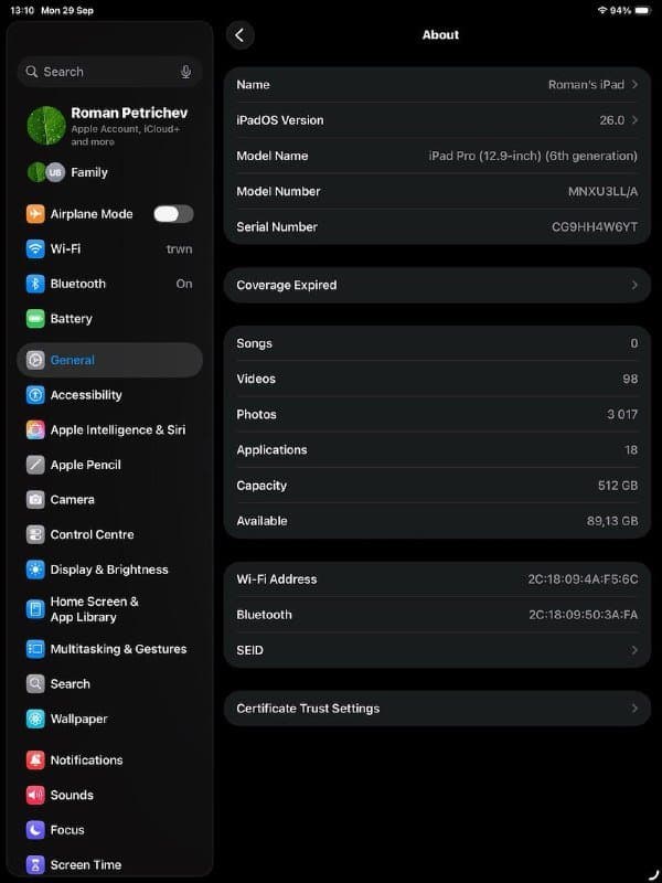 iPad Pro 12.9" 6 поколение M2 512 ГБ Wi-Fi Space Gray