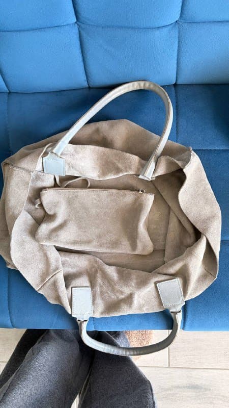 Большая серая сумка из натуральной замши 2