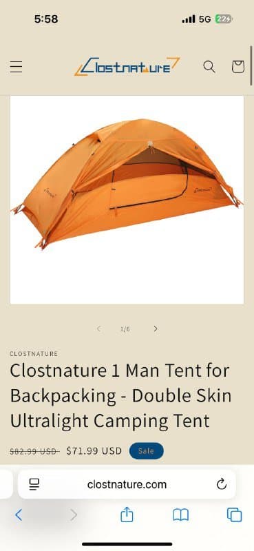 Палатка односпальная ультралегкая для туризма