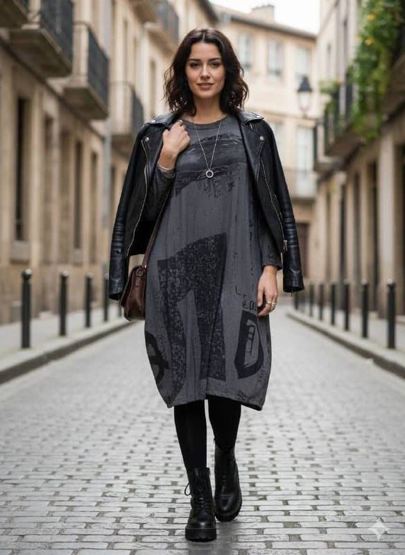 Платье-туника, леггинсы, блуза-пончо