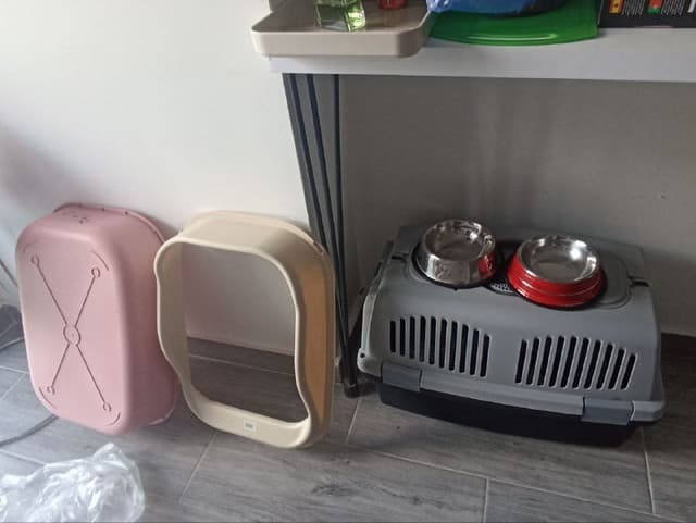 Переноска для животных, лоток, лопатка для лотка и миски