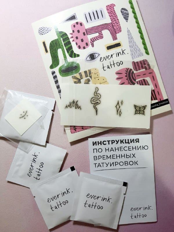 Переводные татуировки, резиночки для волос разных цветов