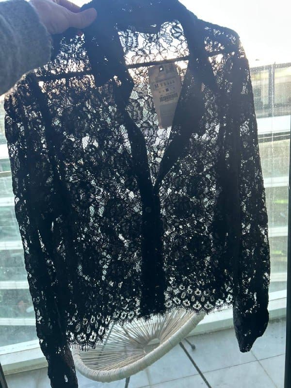 Чёрный кружевной топ блуза Zara размер M 2