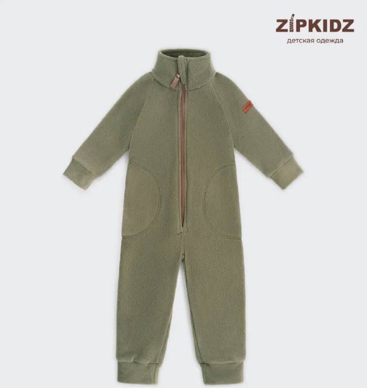 Флисовый комбинезон ZIPKIDZ темно оливковый рост 80