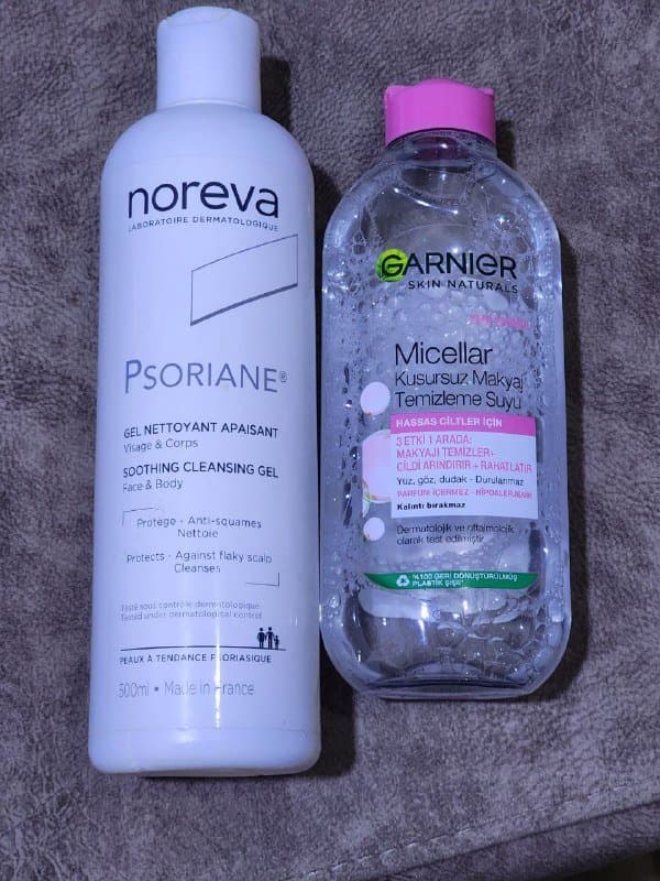 Noreva Psoriane гель очищающий, Garnier мицеллярная вода