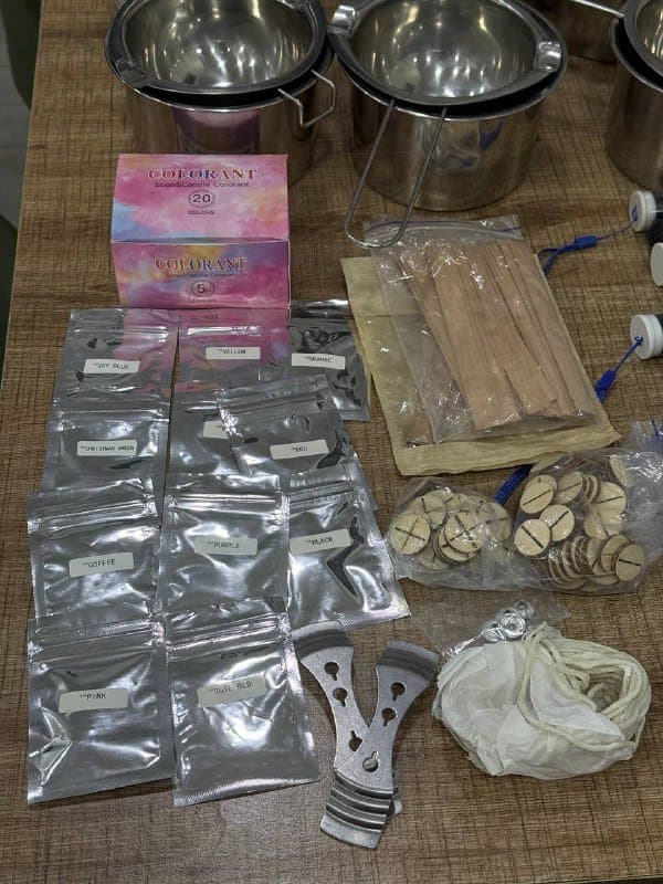 Фен для свечей, термощуп, набор для водяной бани, весы, набор для свечей, наклейки 3