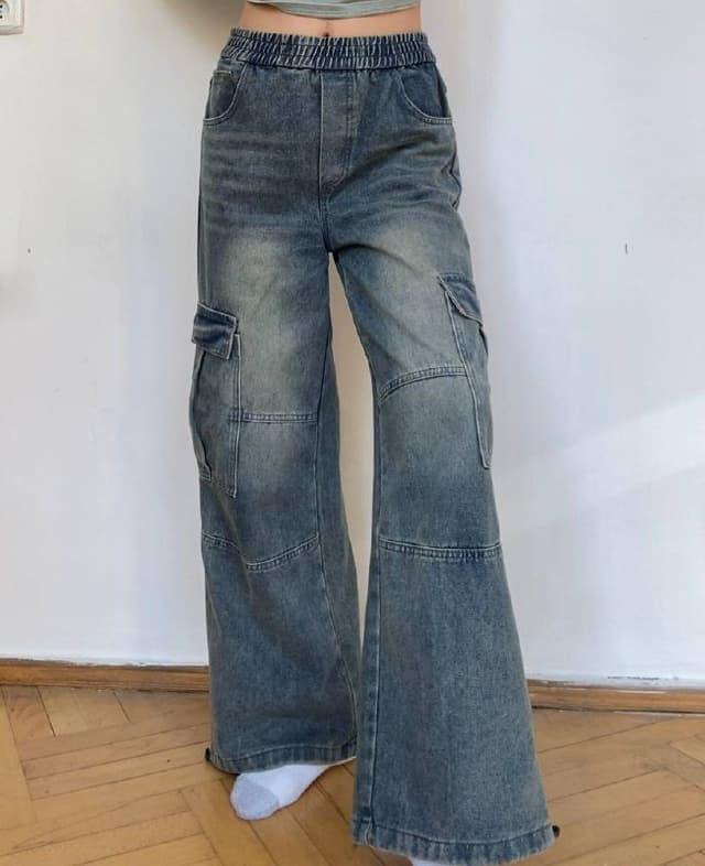 Джинсы карго на резинке