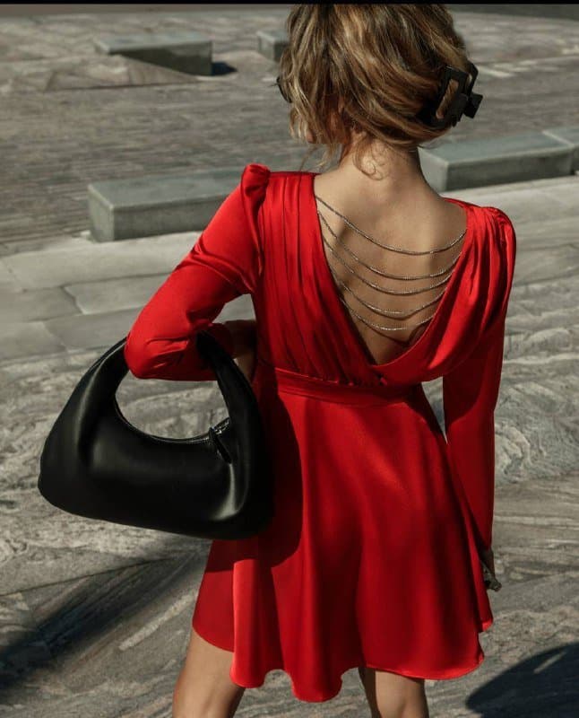 Атласное красное платье Lichi с открытой спиной, размер L 2