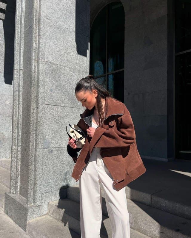 Дизайнерская куртка натуральный замш оверсайз размер S-M 2