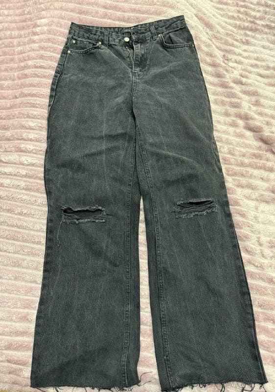 Брюки Паллацо, кожаные шорты, джинсы черные, синие, багги с потертостями 5