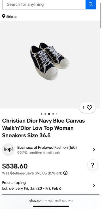 Кеды Dior Navy Blue Canvas Walk'n'Dior Low Top Sneakers Size 37 4