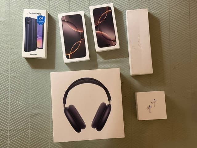 Коробки iPhone 16 pro, iPhone 16 pro max, AirPods Pro 2, AirPods Max, Samsung a06, Apple Watch series 9