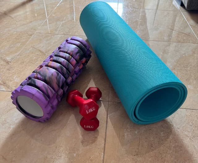 Ролик для спины, гантели 2 шт, коврик для фитнеса и йоги
