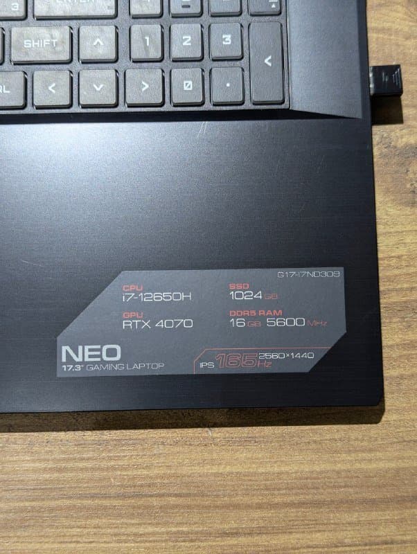 Ноутбук ARDOR GAMING NEO G17-I7ND309 17.3" Intel Core i7 RTX 4070 16ГБ ОЗУ 1000ГБ SSD