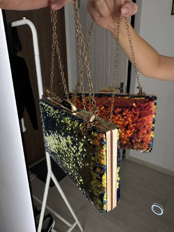 сумки-клатч коричневая, неон.пайетки