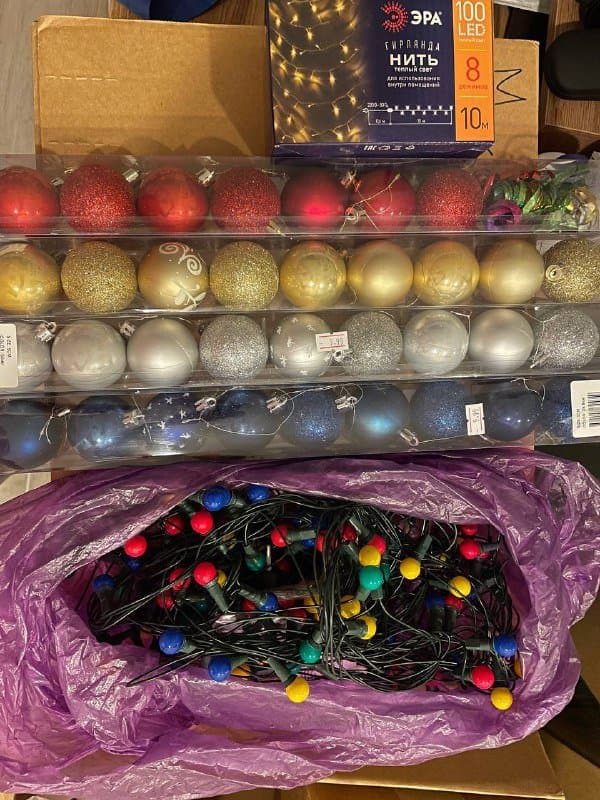 Новогодние гирлянды и наборы шариков