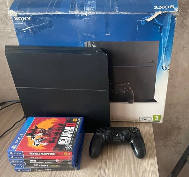 PlayStation 4 FAT 500 GB, игры, геймпад, коробка