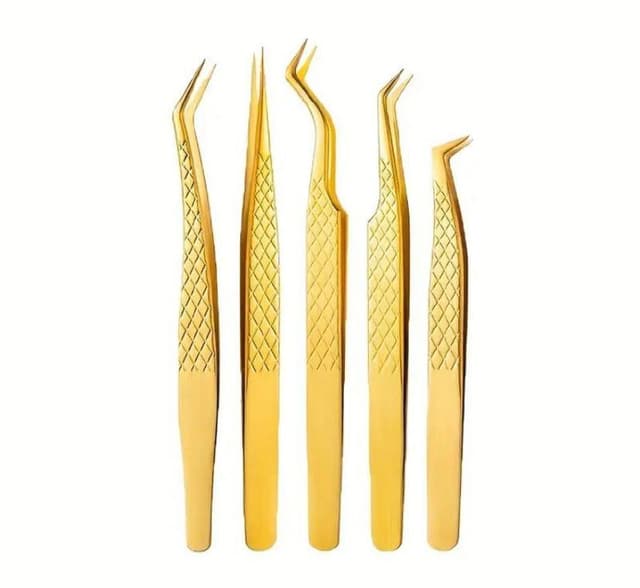 Набор золотых пинцетов для бровей 5 шт