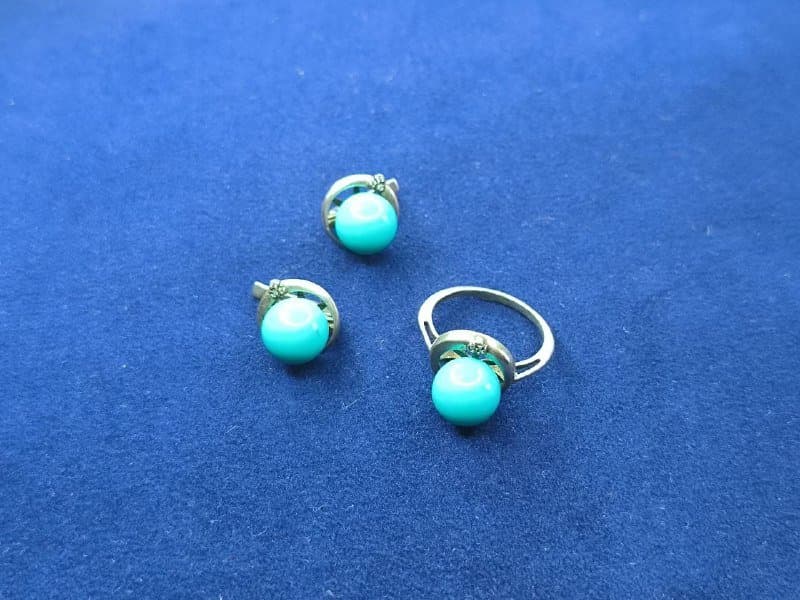 Кольцо с бирюзой и серьги серебро 925, бижутерия, бусы с кольцом из авантюрина 1
