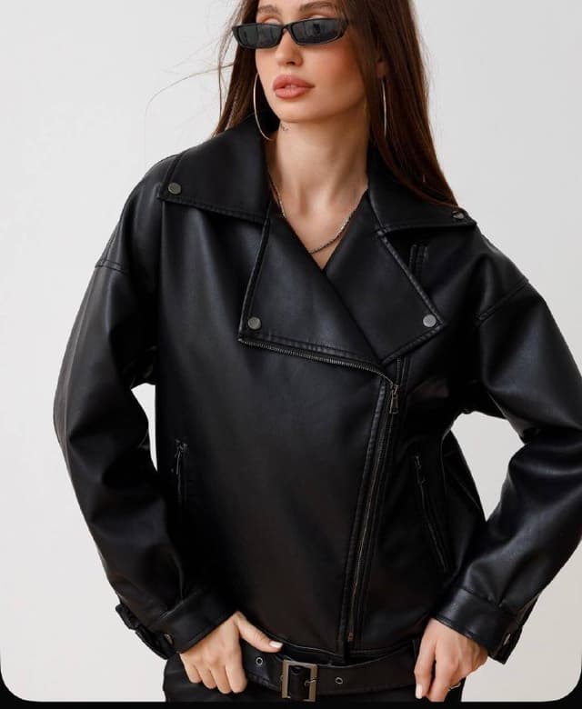 Кожаная куртка женская, размер М 46 оверсайз