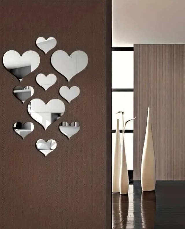 Набор 10 3D акриловых зеркальных наклеек в форме сердца
