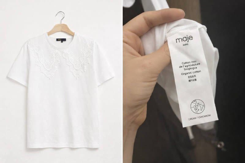 Белая футболка Maje Paris с кружевом, размер S