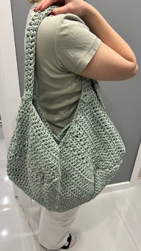 Вязаная сумка шопер ручной работы мятного цвета