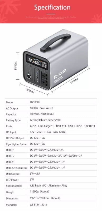 Электростанция Yoobao EN1000S 1100 Вт·ч 6
