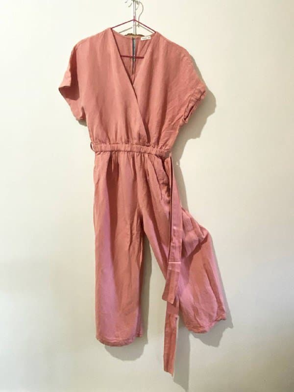 летний женский комбинезон OYSHO S-M лен вискоза светло розовый 1
