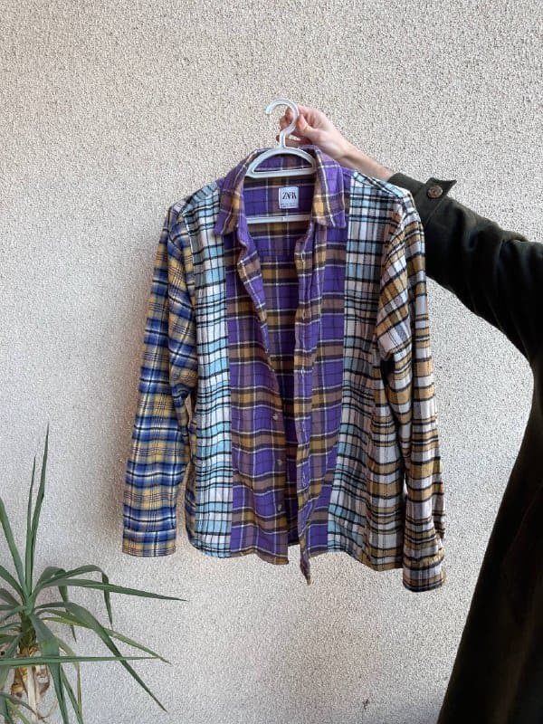 Апсайклинг рубашка, брюки Monki, боди, рубашка Zara, новогодний свитер 7