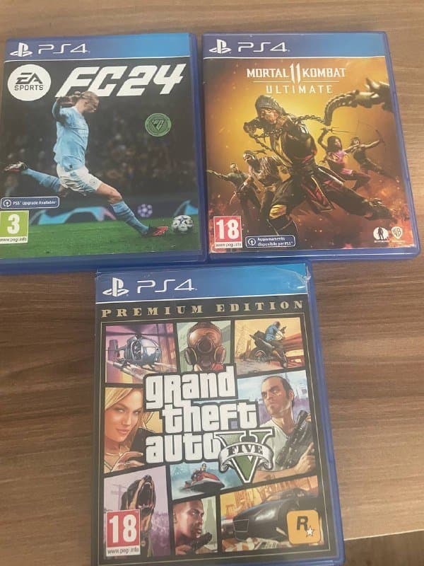 Игры PS4 FC24, Mortal Kombat 11, Grand Theft Auto V