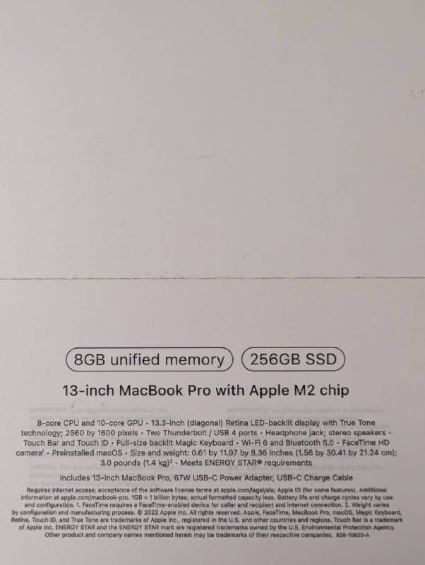 MacBook Pro 13" 2022 Apple M2 8GB RAM 256GB SSD 3